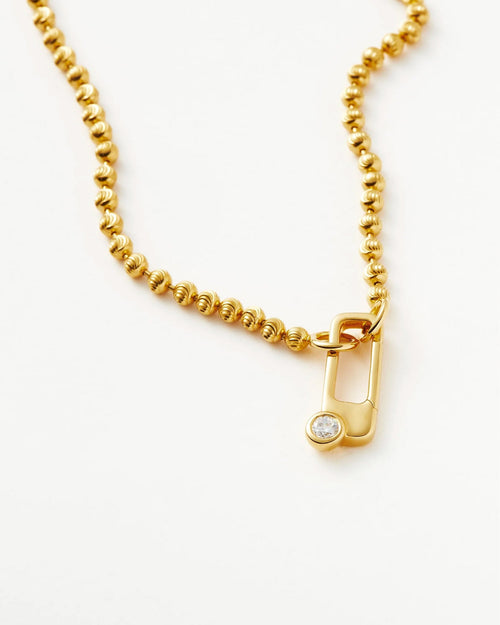 ARTICULATED BEADED PAPERCLIP PENDANT CHAIN NECKLACE / GOLD