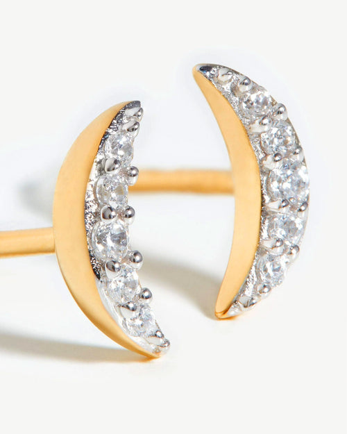 PAVE MOON STUD EARRINGS / GOLD