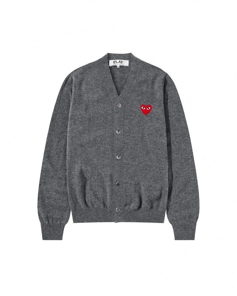 N008 UNISEX RED HEART CARDIGAN / GREY – THIS IS FABRIC