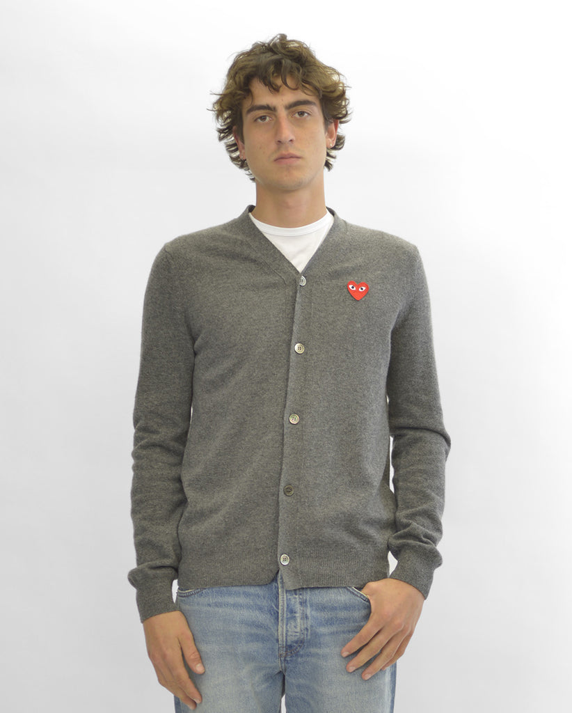 N008 UNISEX RED HEART CARDIGAN / GREY – FABRIC