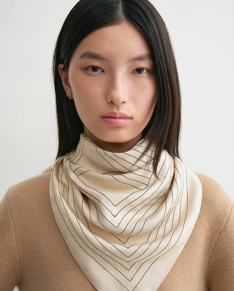 STRIPED EMBROIDERED MONOGRAM SILK SCARF CREME – FABRIC