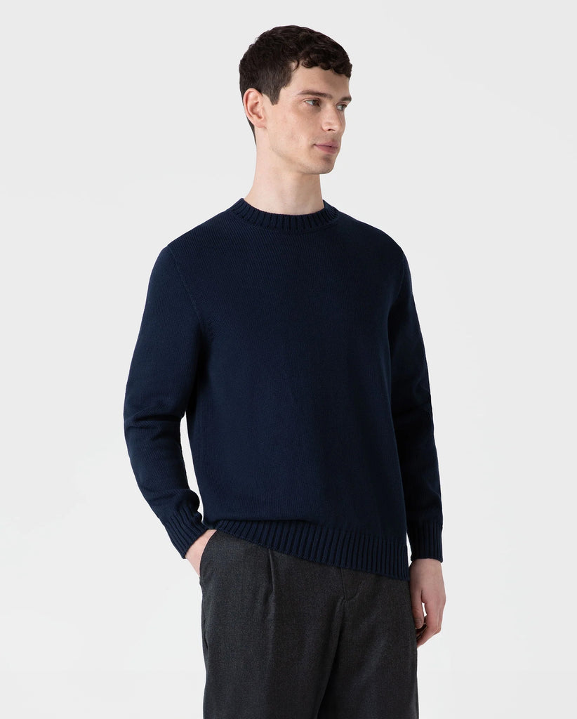 COTTON CREW NECK JUMPER LIGHT NAVY – FABRIC