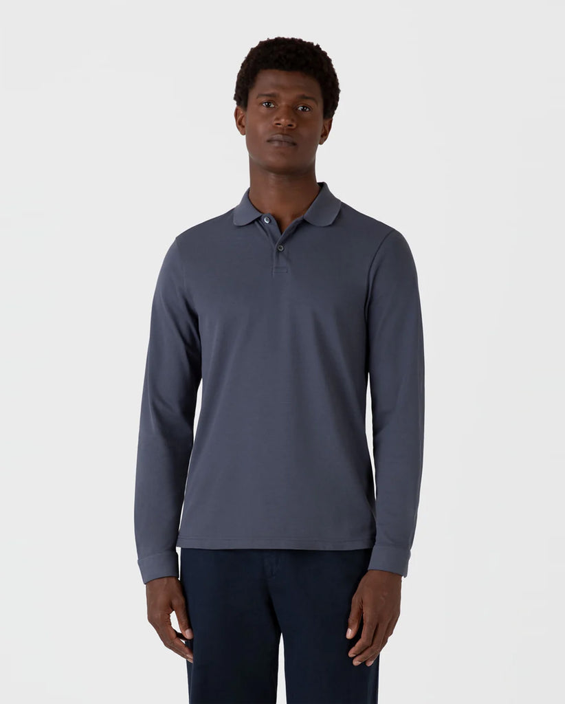 Shop SUNSPEL LONG SLEEVE PIQUÉ POLO SHIRT / SLATE BLUE from