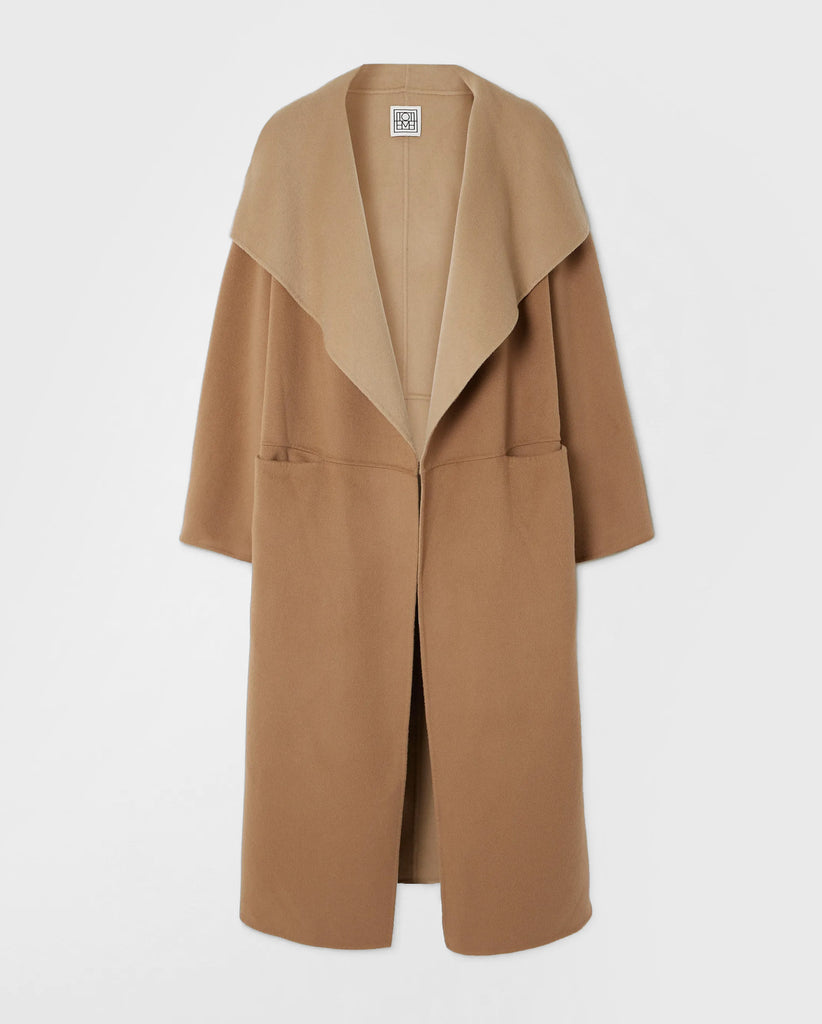 TWO-TONE SIGNATURE WOOL CASHMERE COAT / DARK BISCUIT