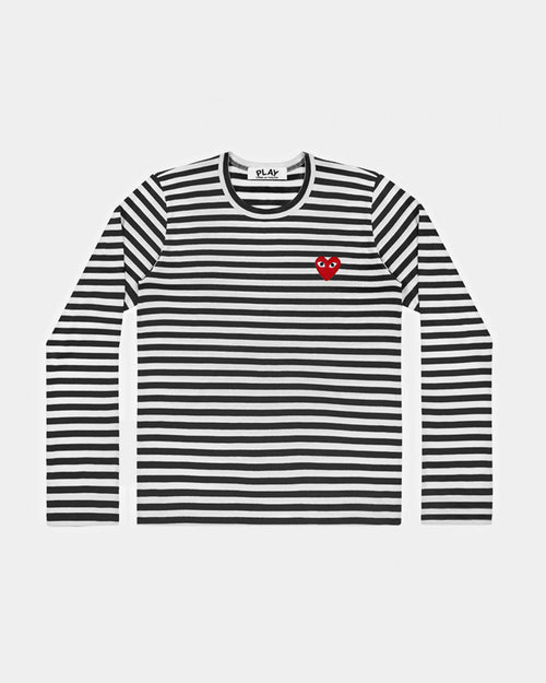 T164 L/S STRIPE RED HEART  T-SHIRT / BLACK