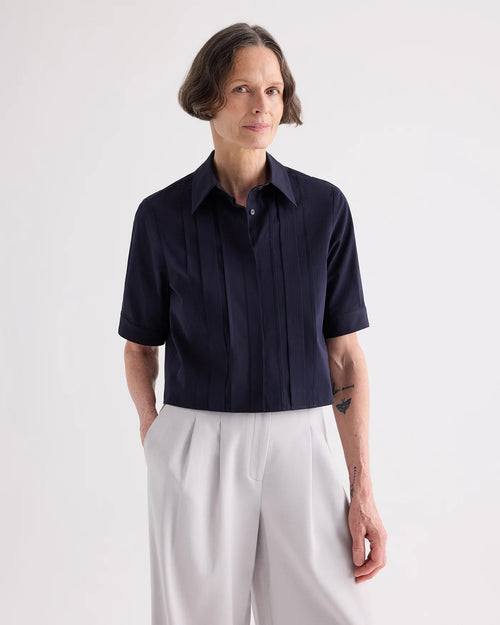 SHORT LIVED SHIRT WITH PLEATED PLACKET / MIDNIGHT