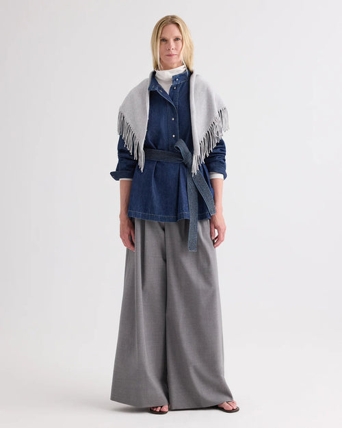 FRINGE TRIANGLE SCARF / LIGHT HEATHER GREY