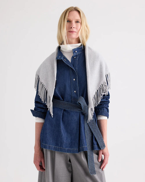FRINGE TRIANGLE SCARF / LIGHT HEATHER GREY