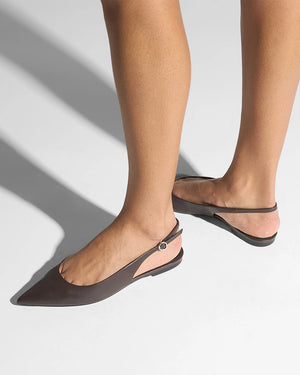 ANNORA LEATHER SLINGBACK SANDALS / MOKA