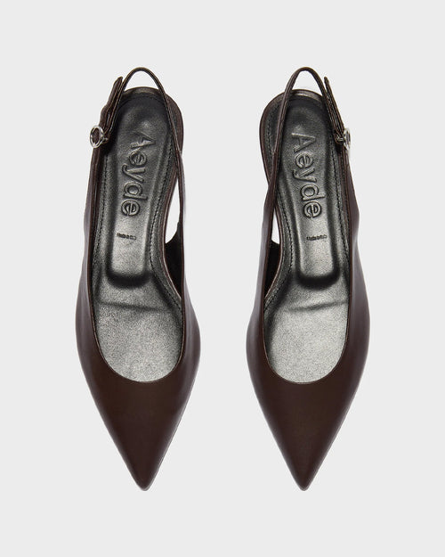 ANNORA LEATHER SLINGBACK SANDALS / MOKA