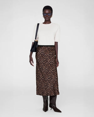 PRINTED BAR SILK SKIRT / BLACK AND BROWN LEOPARD