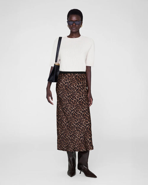 PRINTED BAR SILK SKIRT / BLACK AND BROWN LEOPARD