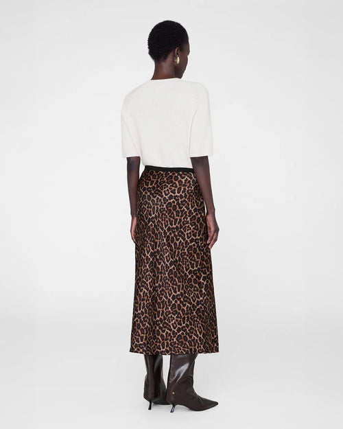 PRINTED BAR SILK SKIRT / BLACK AND BROWN LEOPARD