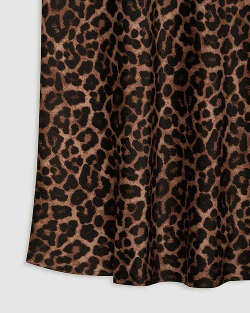 PRINTED BAR SILK SKIRT / BLACK AND BROWN LEOPARD