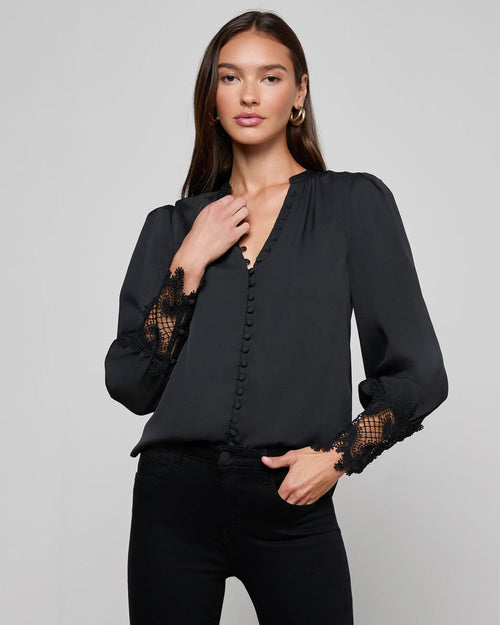 AVA LACE CUFF BLOUSE / BLACK