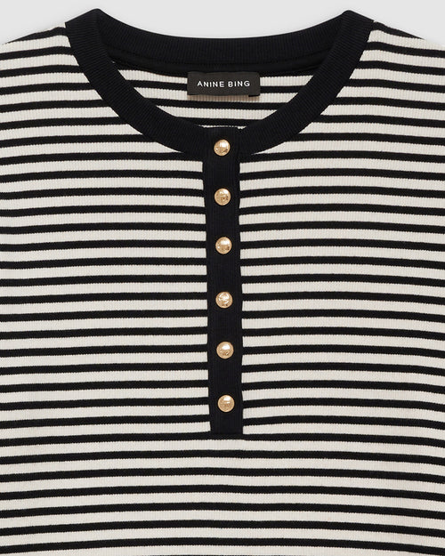 ALESSIA LONG SLEEVE TEE / CREAM AND BLACK STRIPE