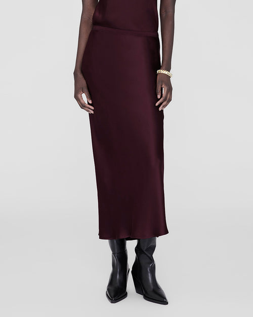 BAR SILK SKIRT / BORDEAUX