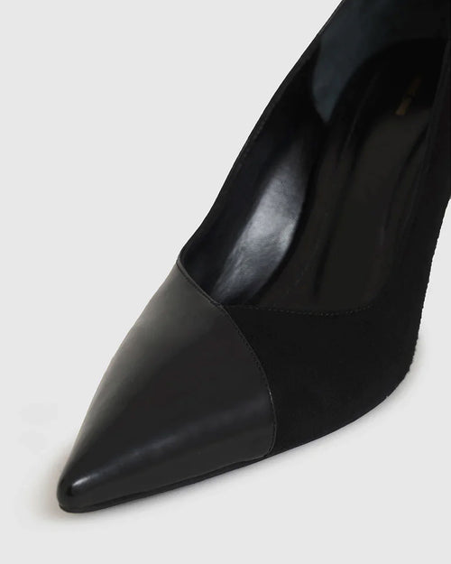 DEVON PUMPS HIGH SHINE AND MATTE BLACK FABRIC