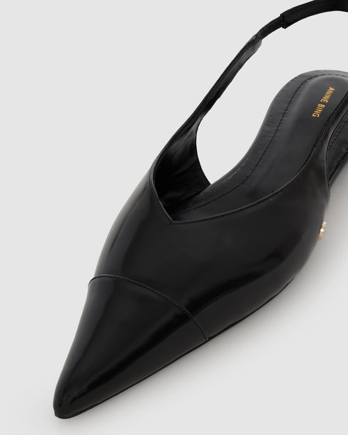 ELENA SLINGBACK FLATS / HIGH SHINE BLACK