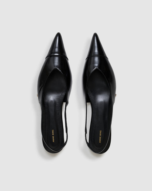 ELENA SLINGBACK FLATS / HIGH SHINE BLACK