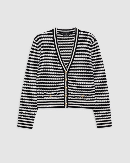 GWEN CARDIGAN / BLACK AND IVORY STRIPE