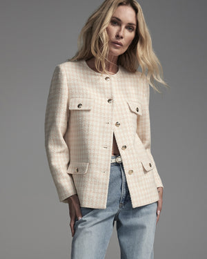 JANET JACKET / CREAM AND PEACH HOUNDSTOOTH
