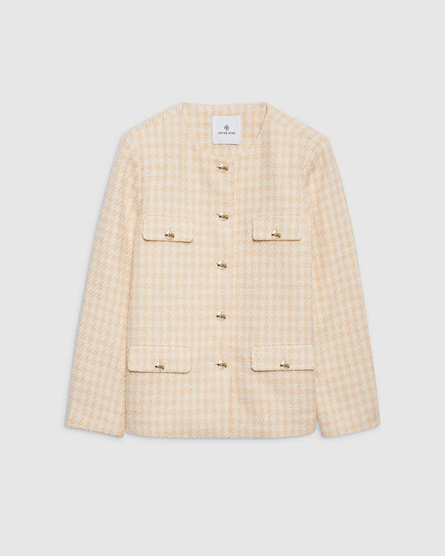 JANET JACKET / CREAM AND PEACH HOUNDSTOOTH