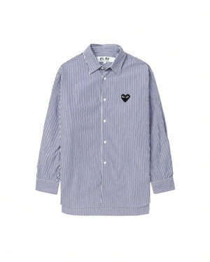 B018 UNISEX BLACK HEART SHIRT / BLUE WHITE STRIPE