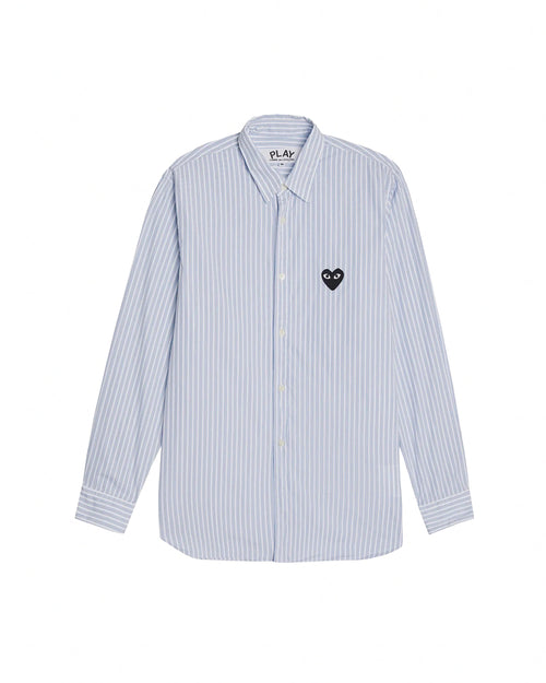 B020 UNISEX BLACK HEART STRIPE SHIRT / BLUE BLACK STRIPE