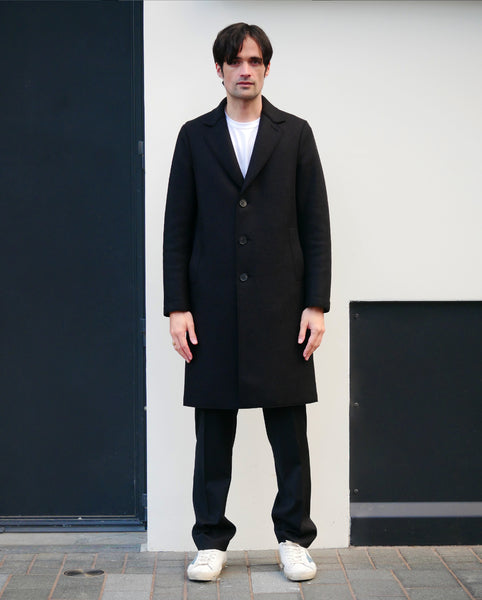 MEN OVERCOAT PRESSED WOOL / BLACK – FABRIC