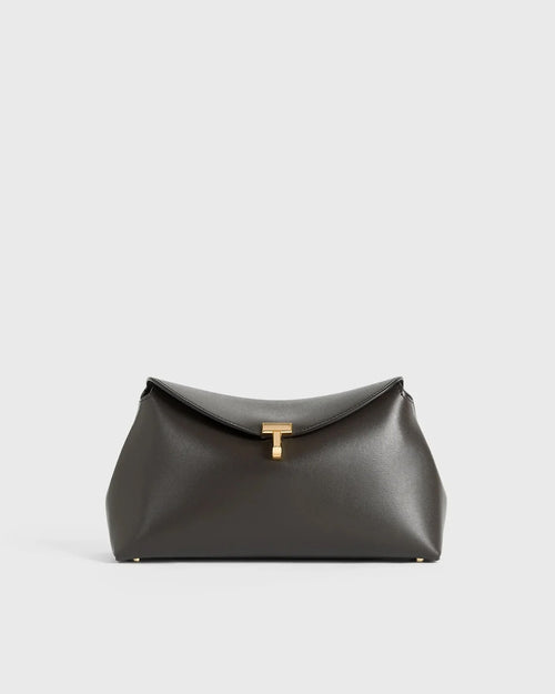T-LOCK LEATHER CLUTCH / BARK
