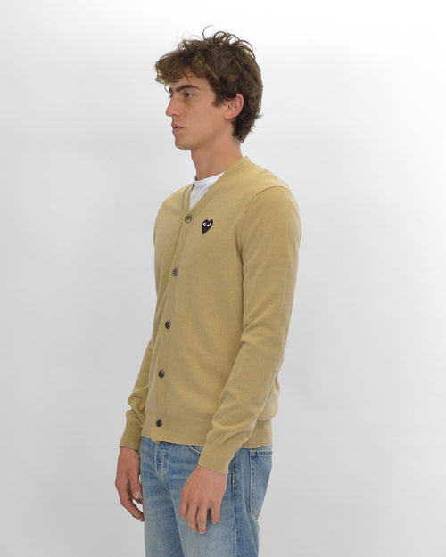 N024 UNISEX BLACK HEART CARDIGAN / BEIGE