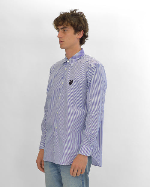 B018 UNISEX BLACK HEART SHIRT / BLUE WHITE STRIPE