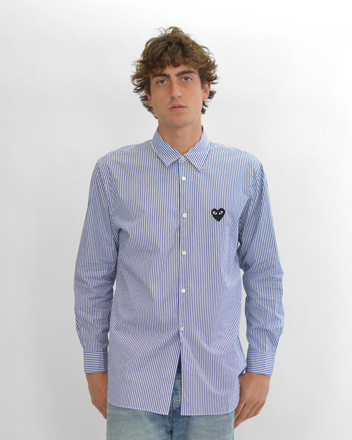 B018 UNISEX BLACK HEART SHIRT / BLUE WHITE STRIPE
