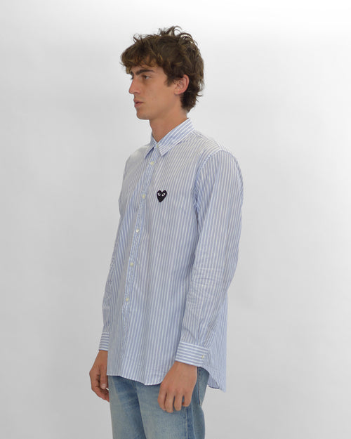 B020 UNISEX BLACK HEART STRIPE SHIRT / BLUE BLACK STRIPE