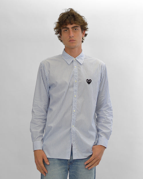 B020 UNISEX BLACK HEART STRIPE SHIRT / BLUE BLACK STRIPE