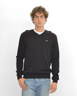 N018 BLACK HEART V-NECK SWEATER / BLACK