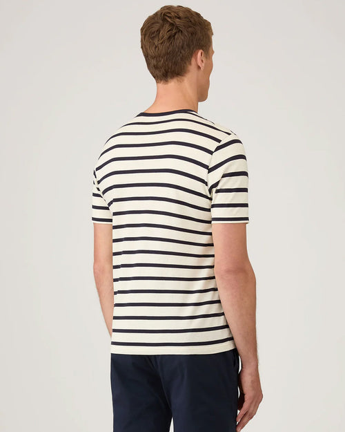 CLASSIC CREW NECK T-SHIRT / ECRU NAVY BRETON STRIPE