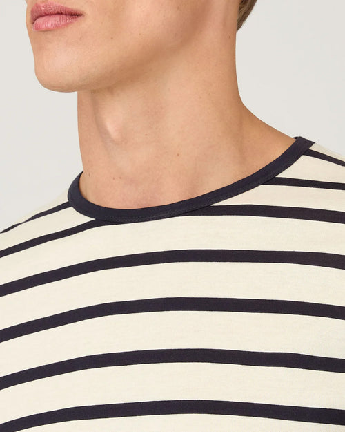 CLASSIC CREW NECK T-SHIRT / ECRU NAVY BRETON STRIPE