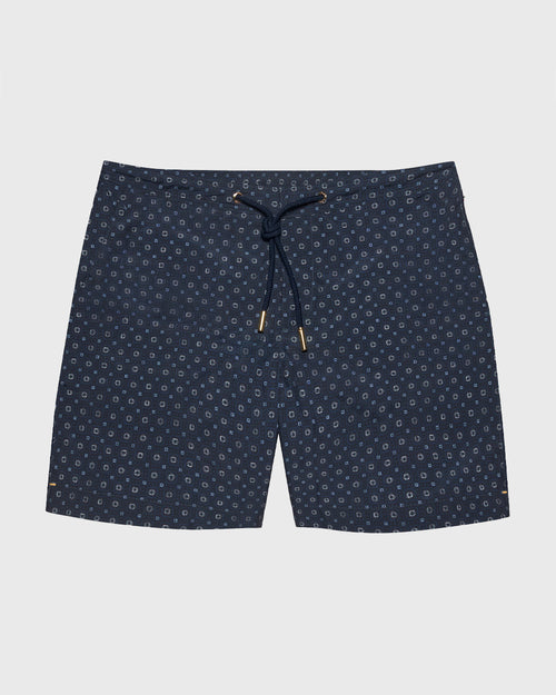 BULLDOG DRAWCORD MID-LENGTH SWIM SHORTS / SOLSTICE PRINT NIGHT IRIS
