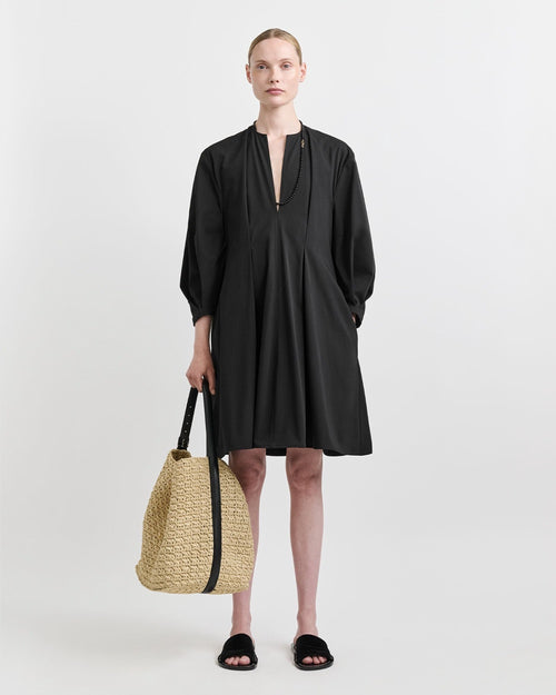 BALLOON SLEEVE COTTON DRESS / BLACK