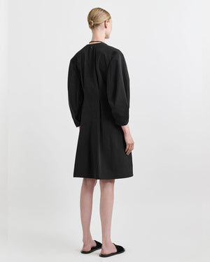 BALLOON SLEEVE COTTON DRESS / BLACK