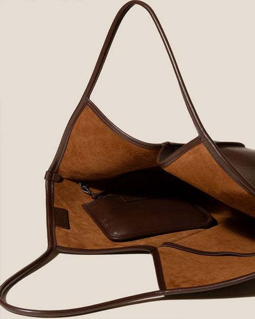 CALELLA DISTRESSED LEATHER TOTE BAG / DARK BROWN