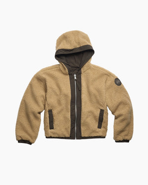 ALBERNI REVERSABALE FLEECE BOMBER / ECRU BEIGE/TERRA