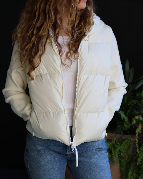 HYBRIDGE® WIDE QUILT KNIT HOODIE TONAL DISC / COTTON GRASS