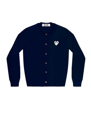 N061 UNISEX WHITE HEART CARDIGAN / NAVY