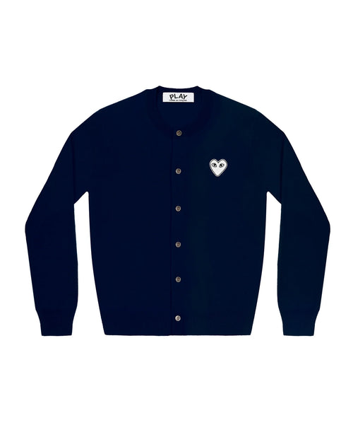 N061 UNISEX WHITE HEART CARDIGAN / NAVY
