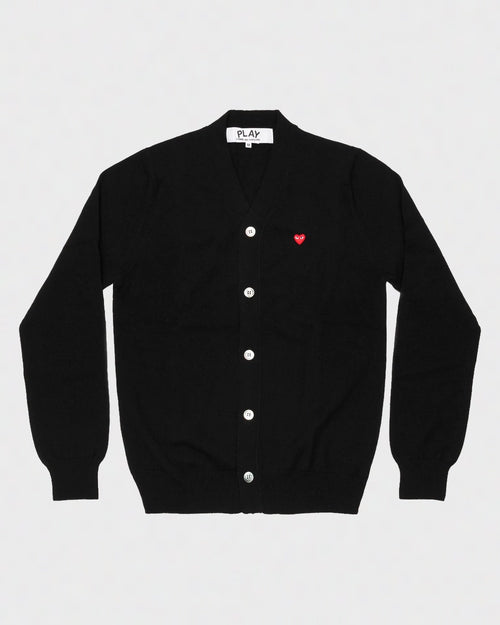 N080 UNISEX SMALL RED HEART CARDIGAN / BLACK