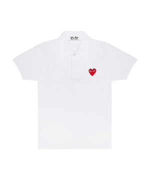 T006 UNISEX RED HEART POLO SHIRT / WHITE