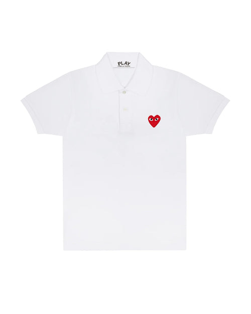 T006 UNISEX RED HEART POLO SHIRT / WHITE